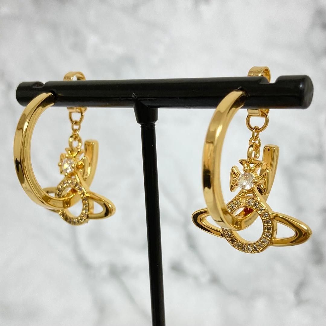 Vivienne Westwood Earrings MIRANDA Orb Hoop Dangle Gold w/Pouch NO BOX