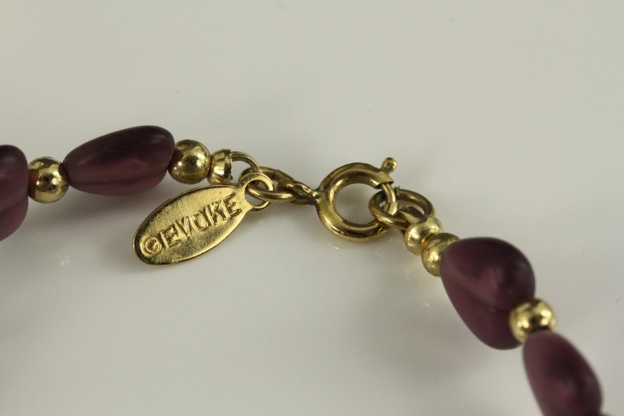 Modern Costume Jewelry EVOKE Choker Necklace Purple Satin Heart Gold Tone Beads