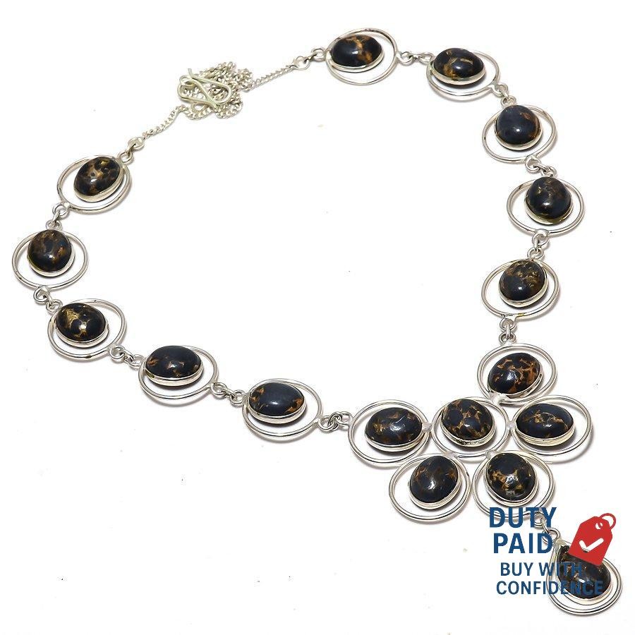 925 Sterling Silver Plated Natural copper black turquoise Wedding Chain Necklace