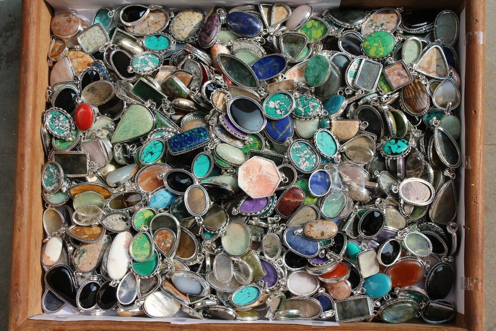 Turquoise & Mix Gemstone 925 Sterling Silver Plated 25 PCs Designer Pendant Lot