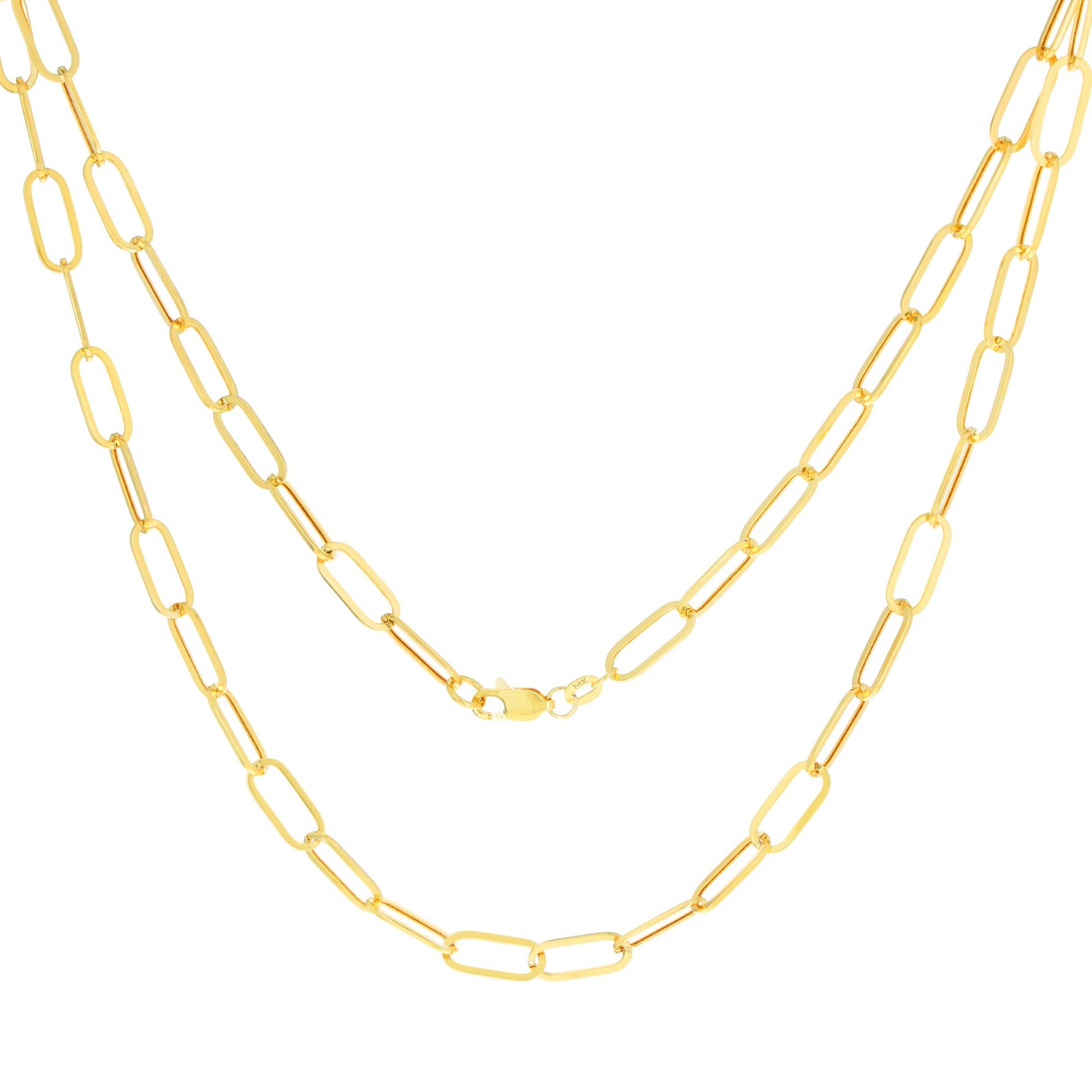 14k Yellow Gold 6mm Paperclip Chain Rolo Dainy Cable Link Necklace Men Women 20″