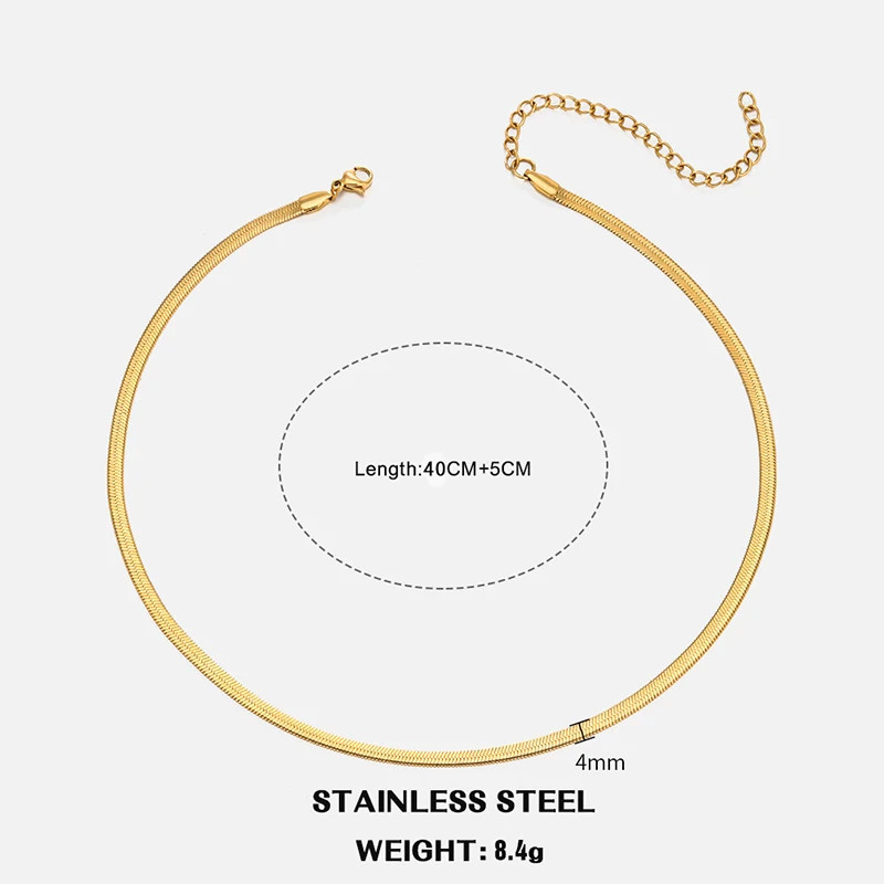Stainless Steel Snake Chain Choker Necklace Gold Silver Herringbone Unisex Ad