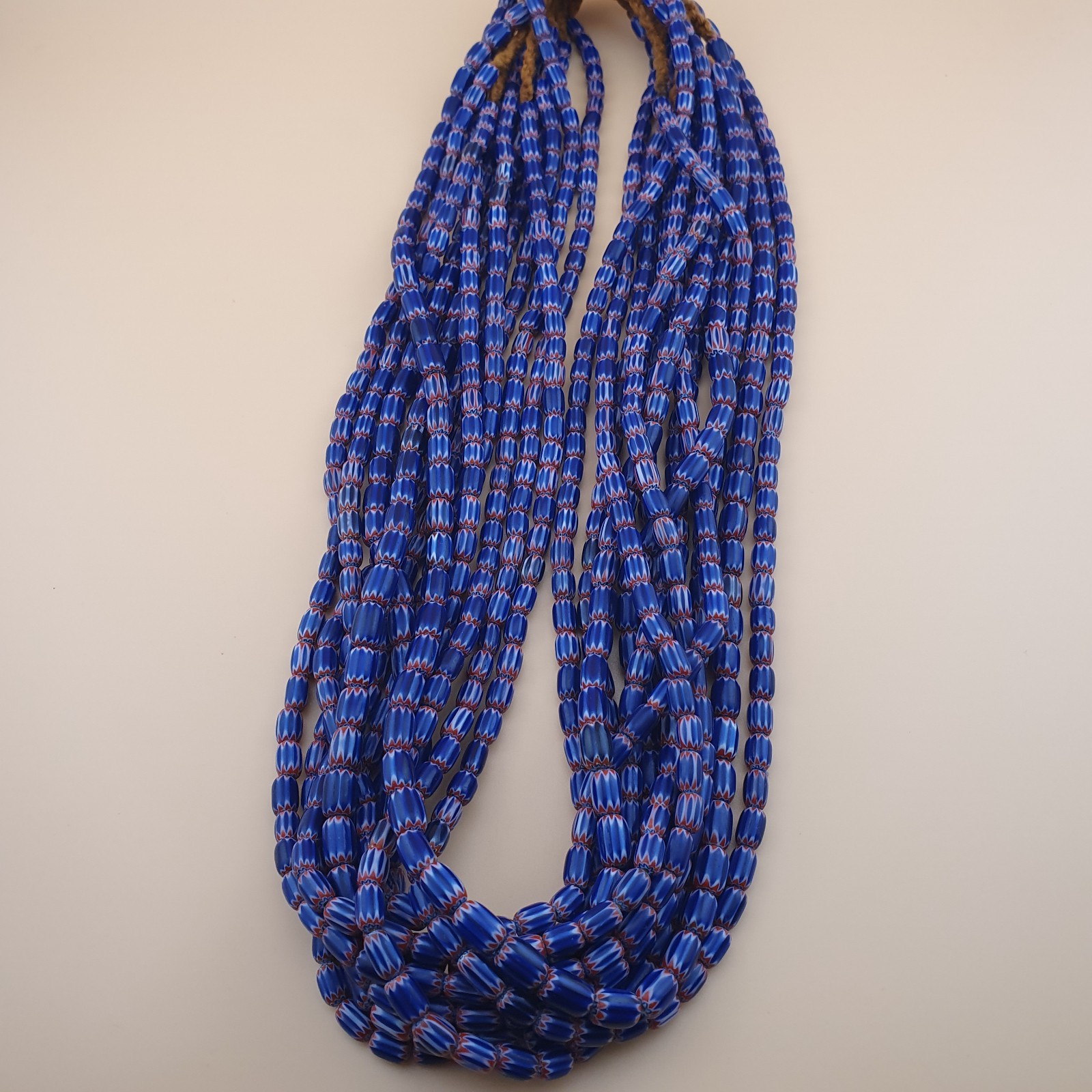 Tiny Blue Venetian Style Chevron Beaded Necklace