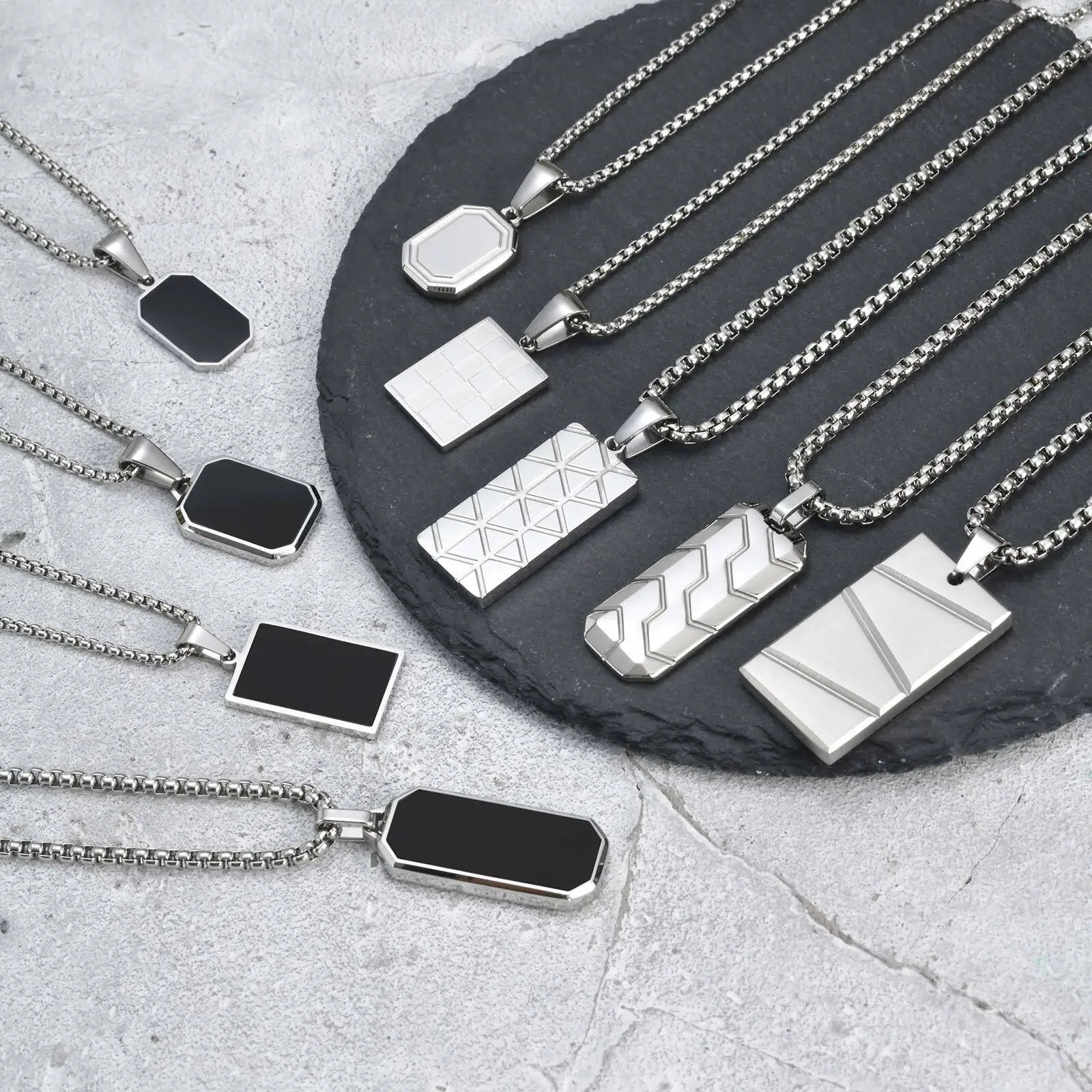 Men Stainless Steel Military Dog Tag Pendant Necklace Box Chain Jewelry Gift New