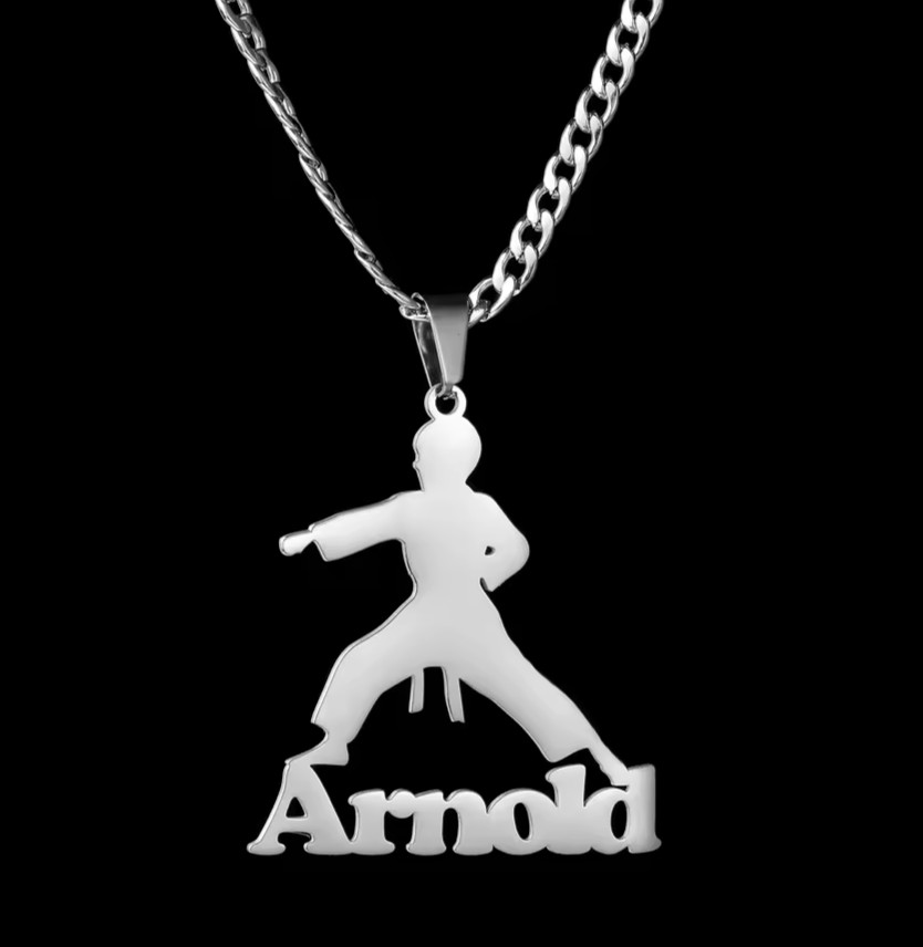 Custom Name Martial Arts Pendant Necklace Chain Jewelry Gold Silver Rose Gold