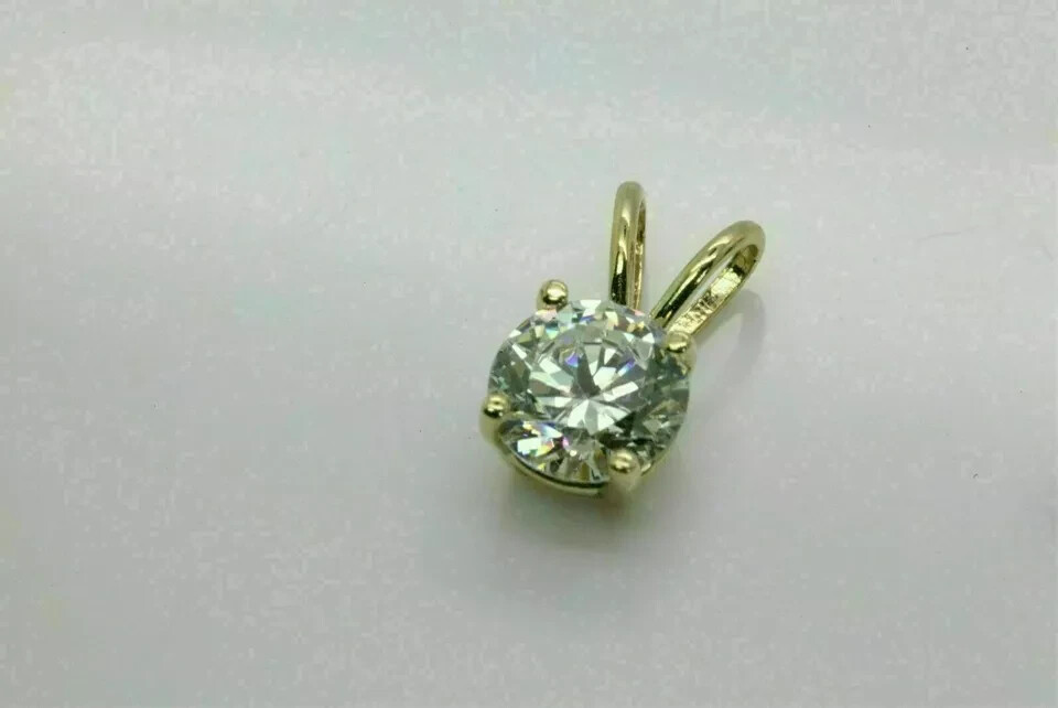 2.0CT Round Cut Simulated Diamond 14K Yellow Gold plated Solitaire Pendant