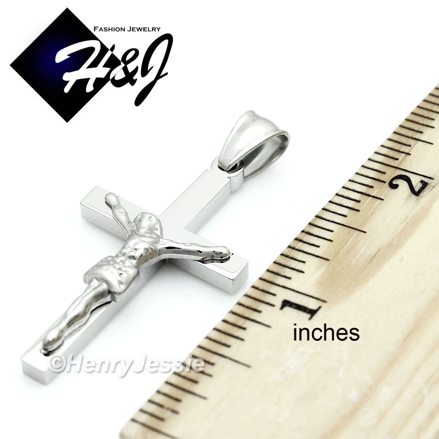 18-32″MEN Stainless Steel 3mm Silver Cuban Curb Chain JESUS Cross Pendant*SP62