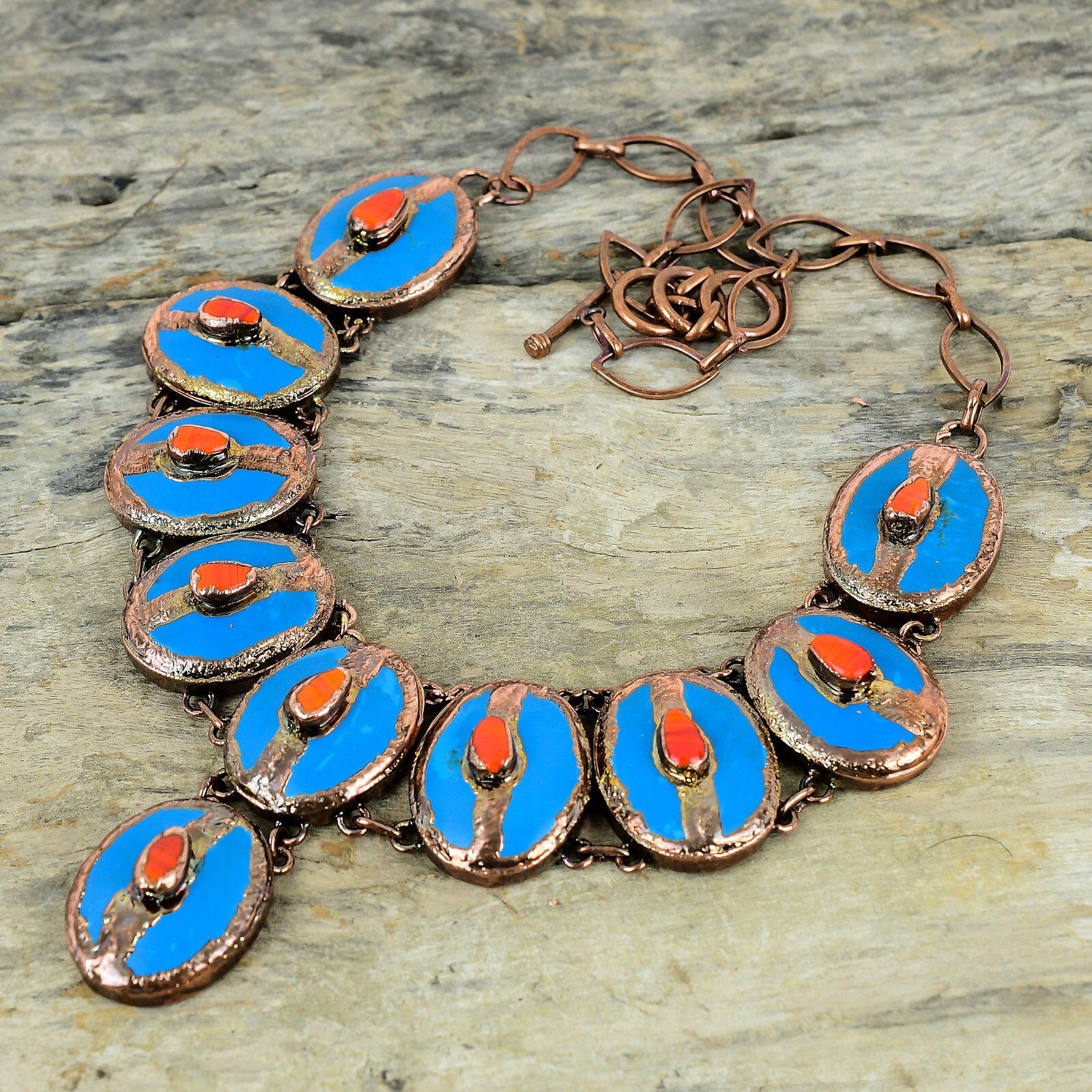 Sleeping Beauty Turquoise Copper Electroformed Chain Adjustable Necklace 18.0″