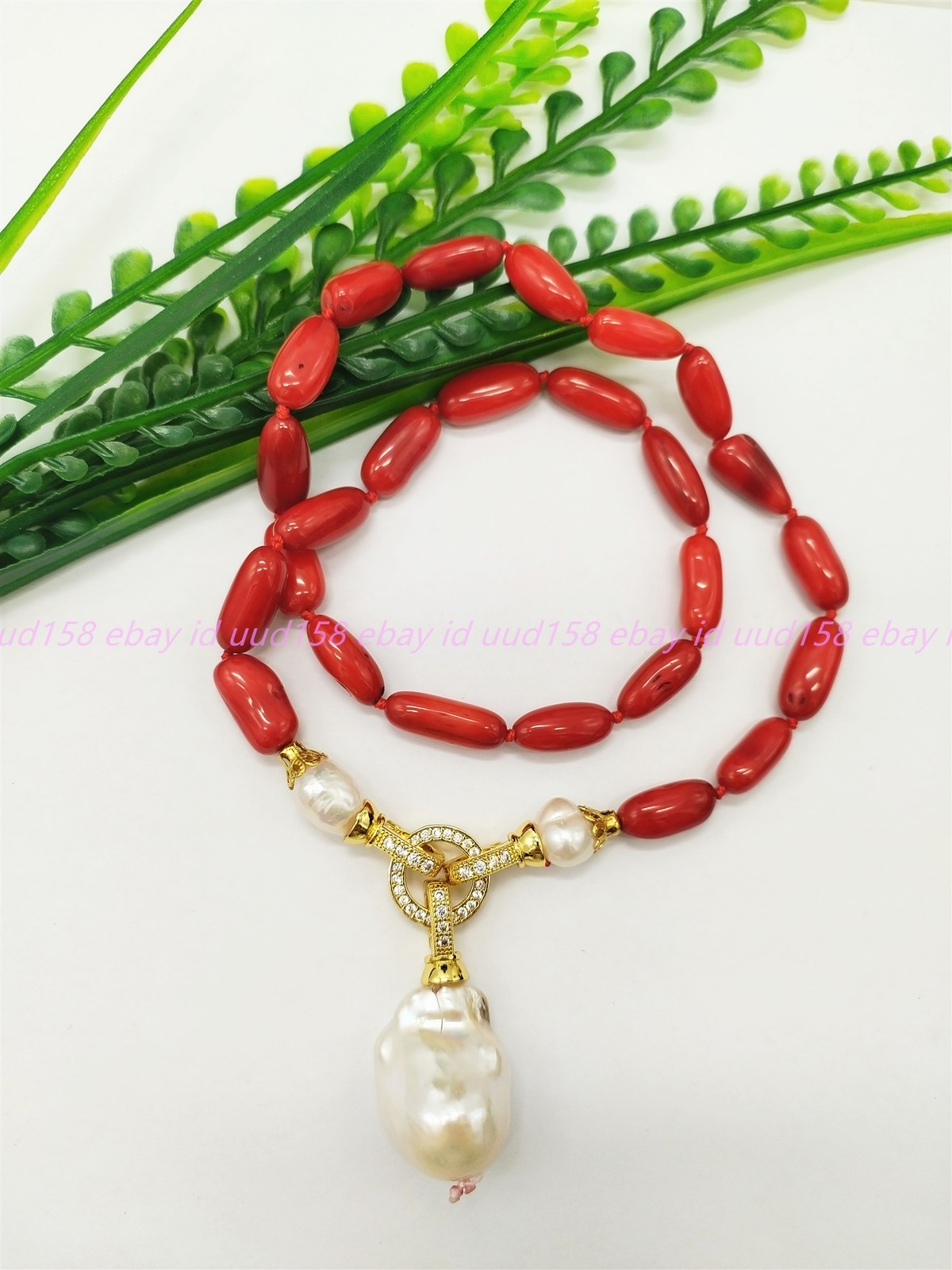 Natural 8-12mm Red Coral White Baroque Pearl Gemston Oval Beads Necklace 16-36in
