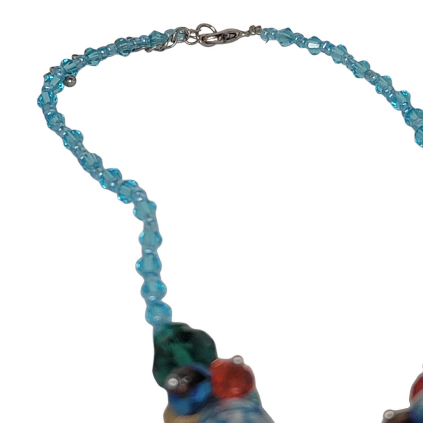 Butterfly Lampwork Necklace Glass Beads Blue Multi Color 18 Inch