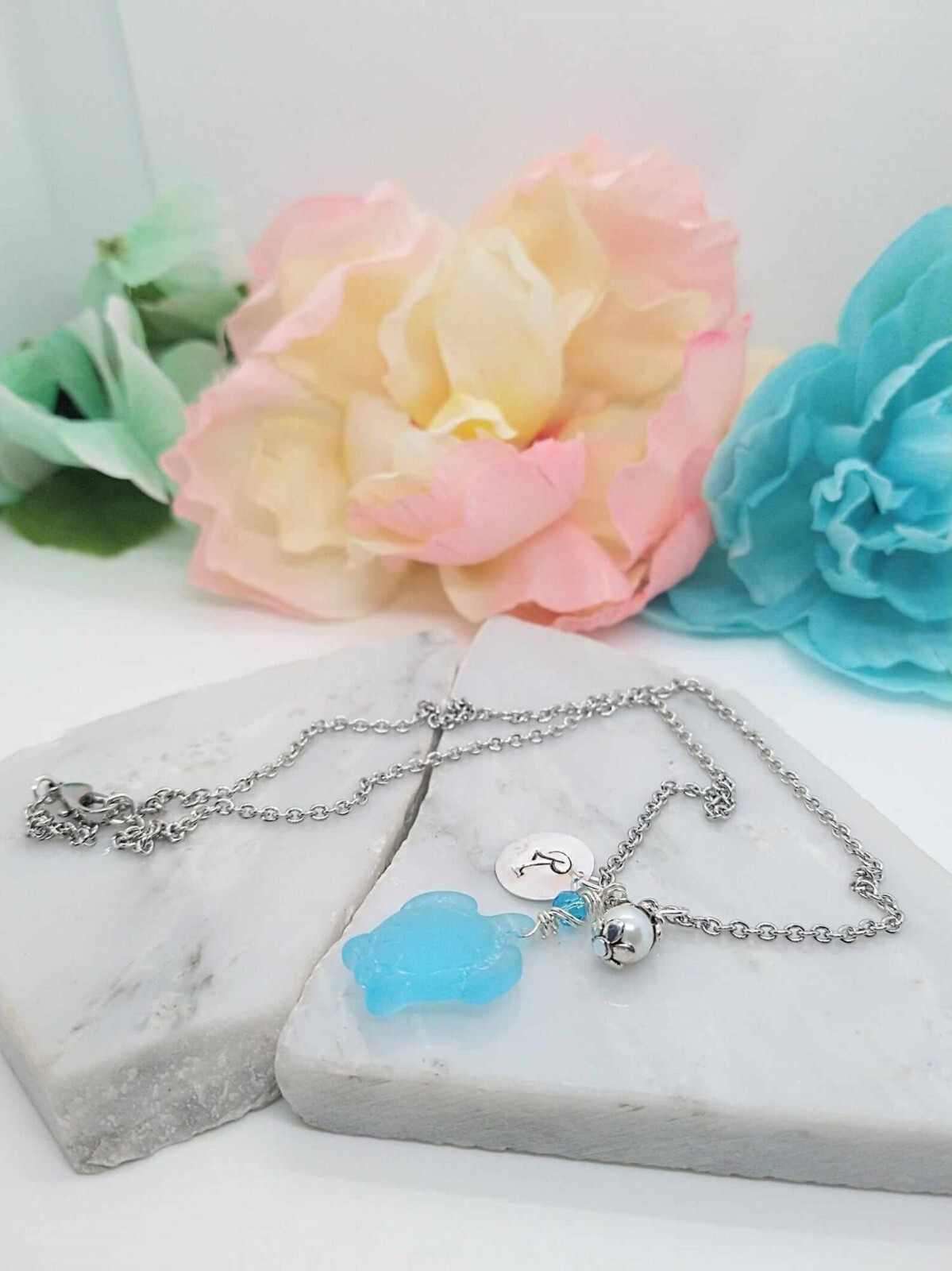 Personalized Sea Glass Turtle Necklace, Customizeable Beach Jewelry, Gift