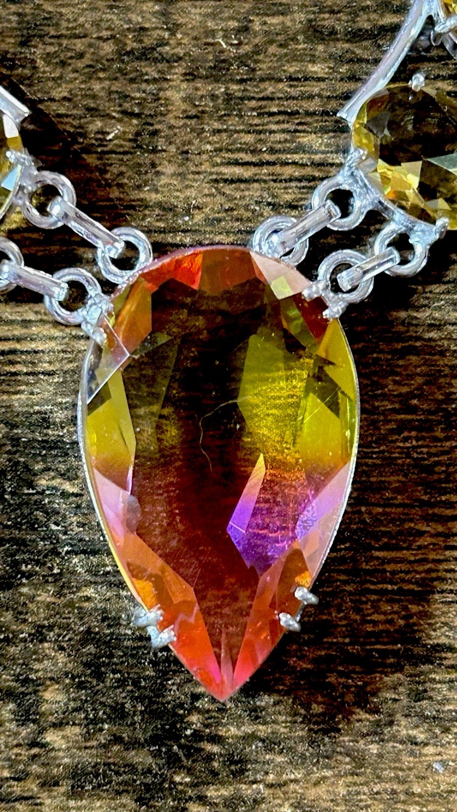 8417. Bi Color Tourmaline Citrine Gemstone 925 Silver Big Necklace 43 Gms