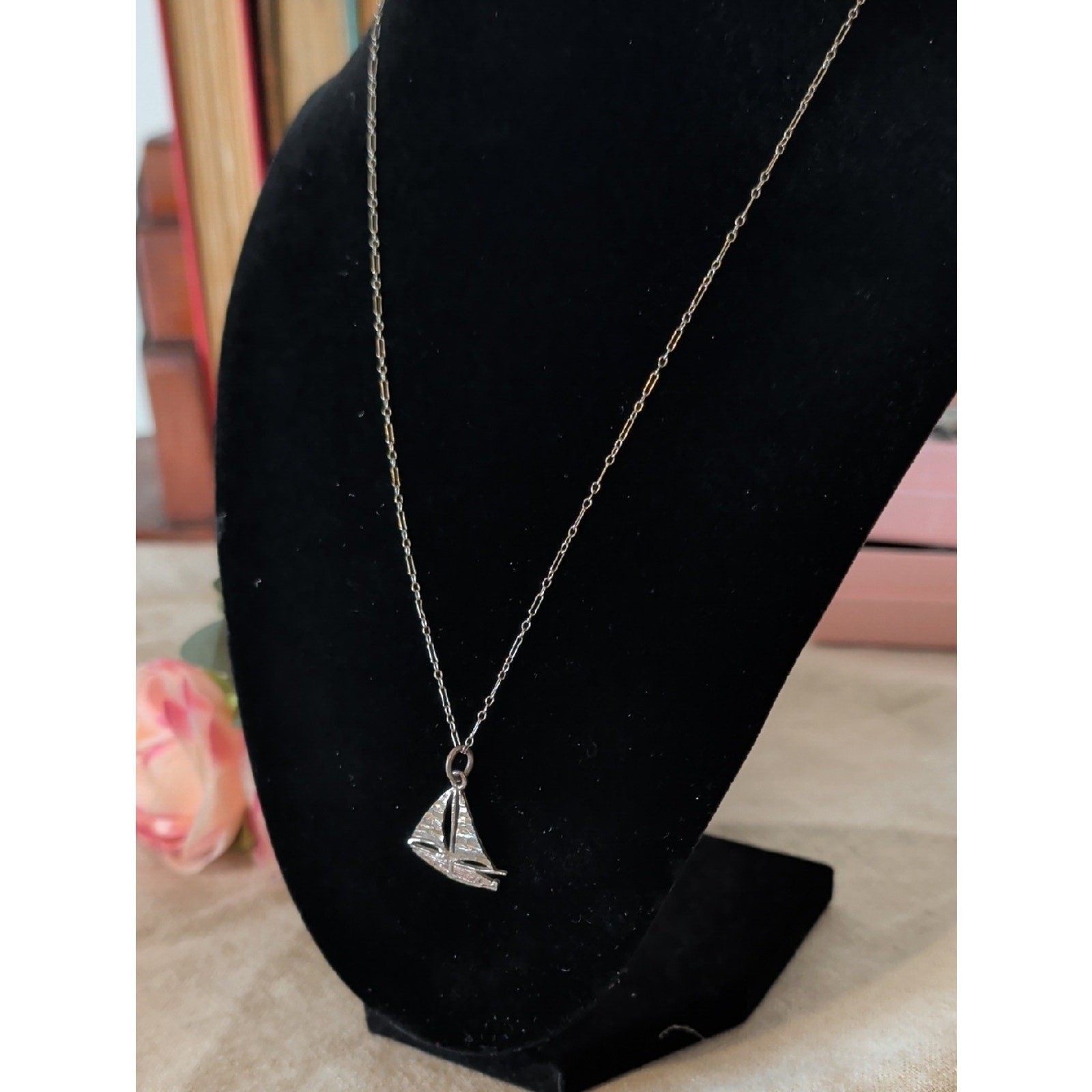 Vintage Sterling Sailboat Pendant Necklace Coastal Nautical