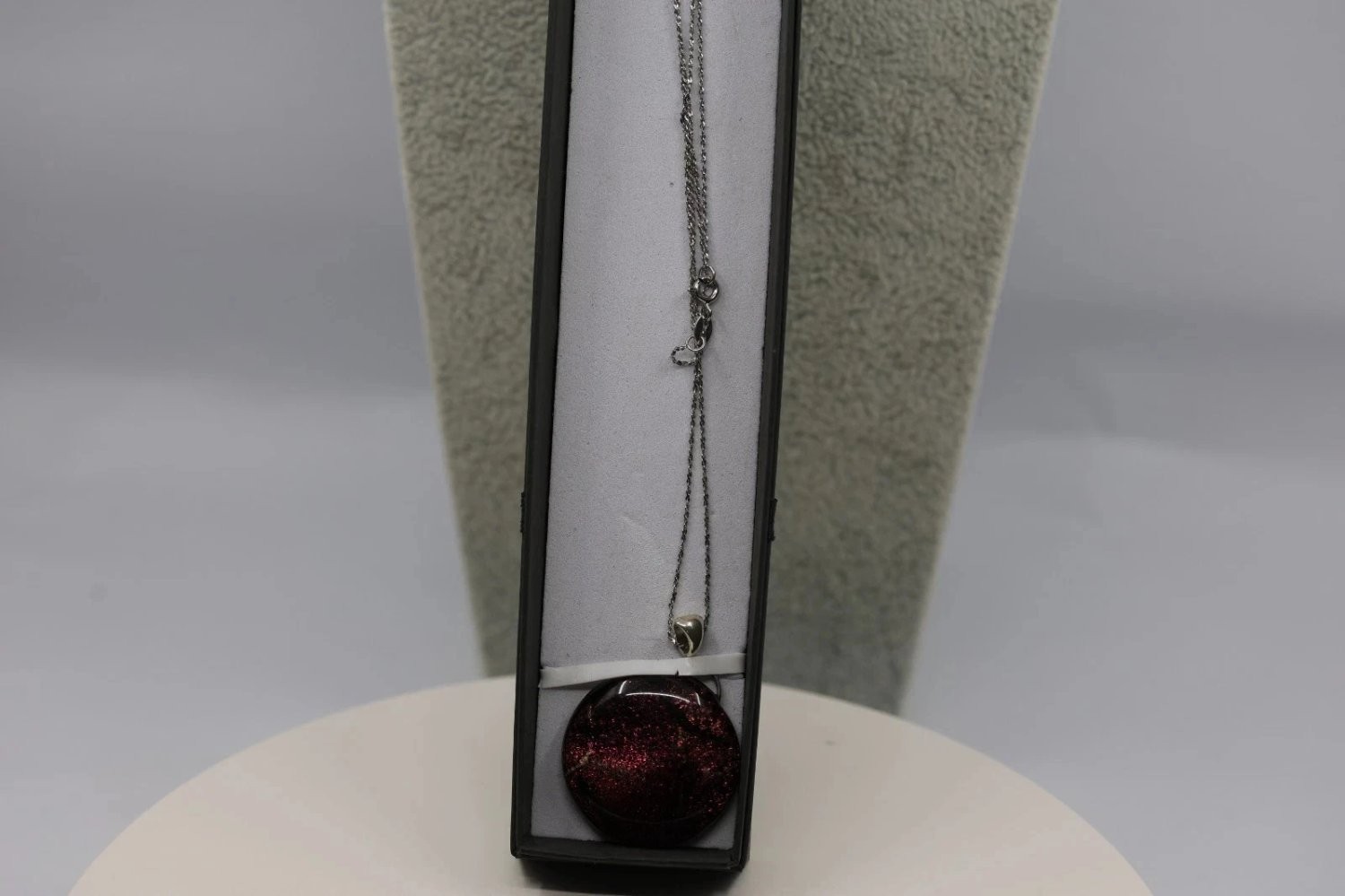 Dichroic Art Glass Pendant Necklace Sterling Silver 925 Italy Chain Burgundy Red