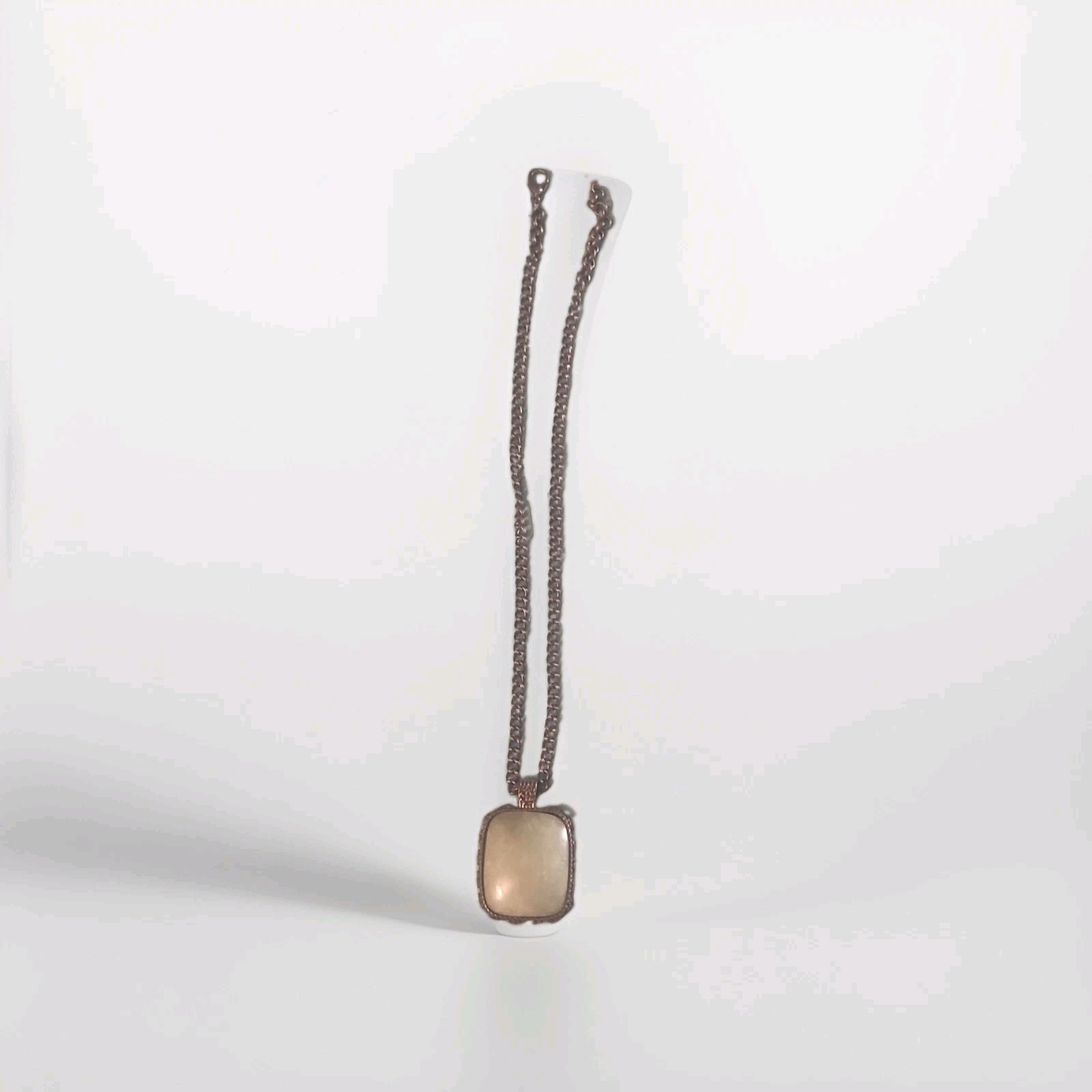 Copper Tone Cable Chain Necklace w/ Square Pale Green Pendant, Lobster Clasp