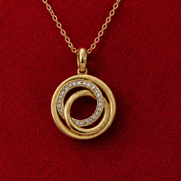 2.00Ct Round Simulated Diamond Circle Pendant Necklace 14K Yellow Gold Plated