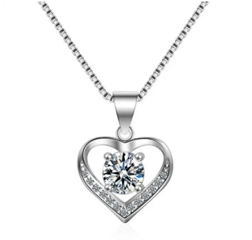 Sterling Silver Plated Love Heart Pendant Necklace FREE SHIPPING OVER 10$