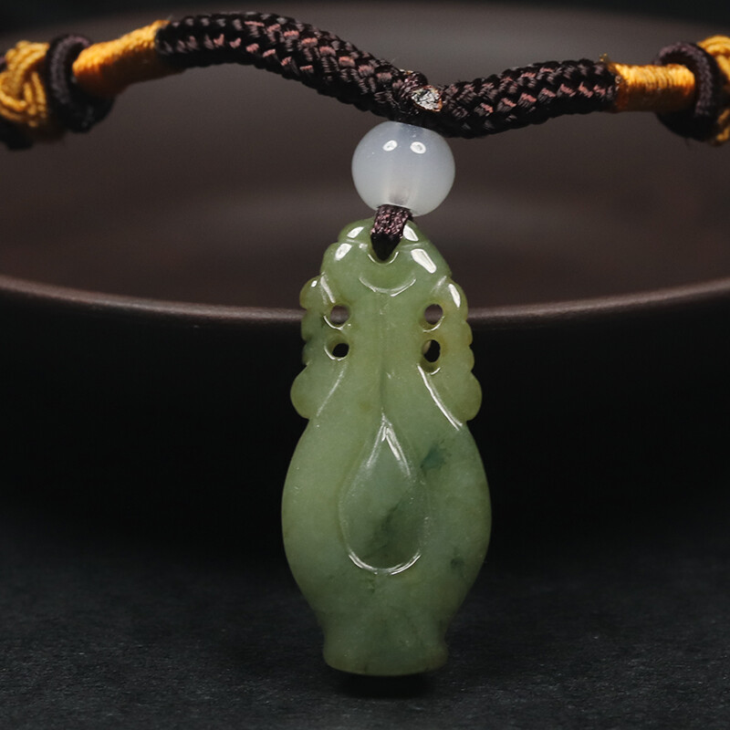 Certified Grade A 100% Natural Green Jadeite Jade Pendant Carved Vase SEC11169