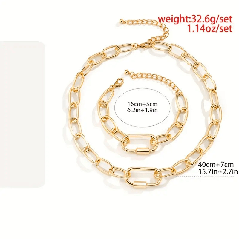2pcs Golden Women Chain Necklace Set Women Hip Hop Miami Cuban Choker Necklace