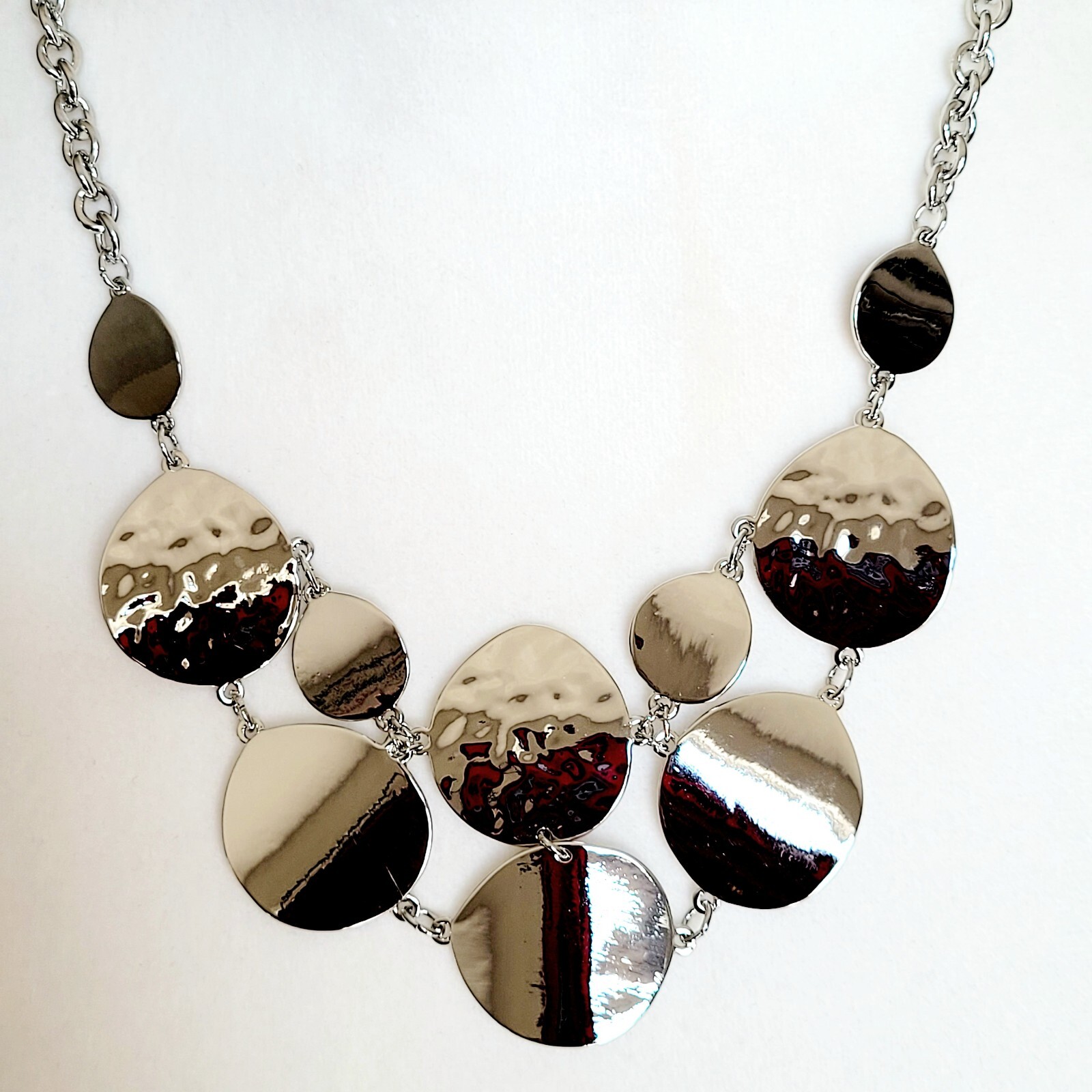 New Directions 20″ Necklace Polished & Hammered Discs Thick Rolo Chain NEW