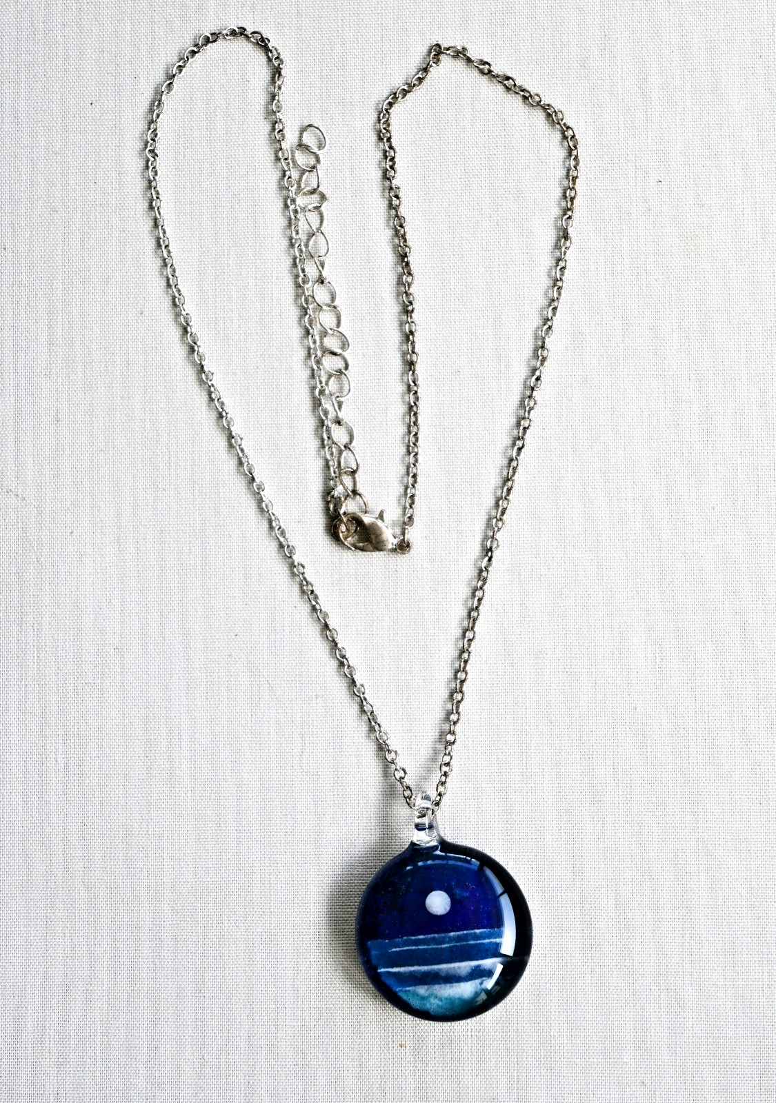 Glass Moonrise Pendant Necklace Art Lampwork Glass Beach Waves Night Scene