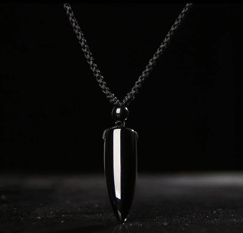 Black Obsidian Bullet Point Pendant Healing Balance Amulet Women Men Necklace