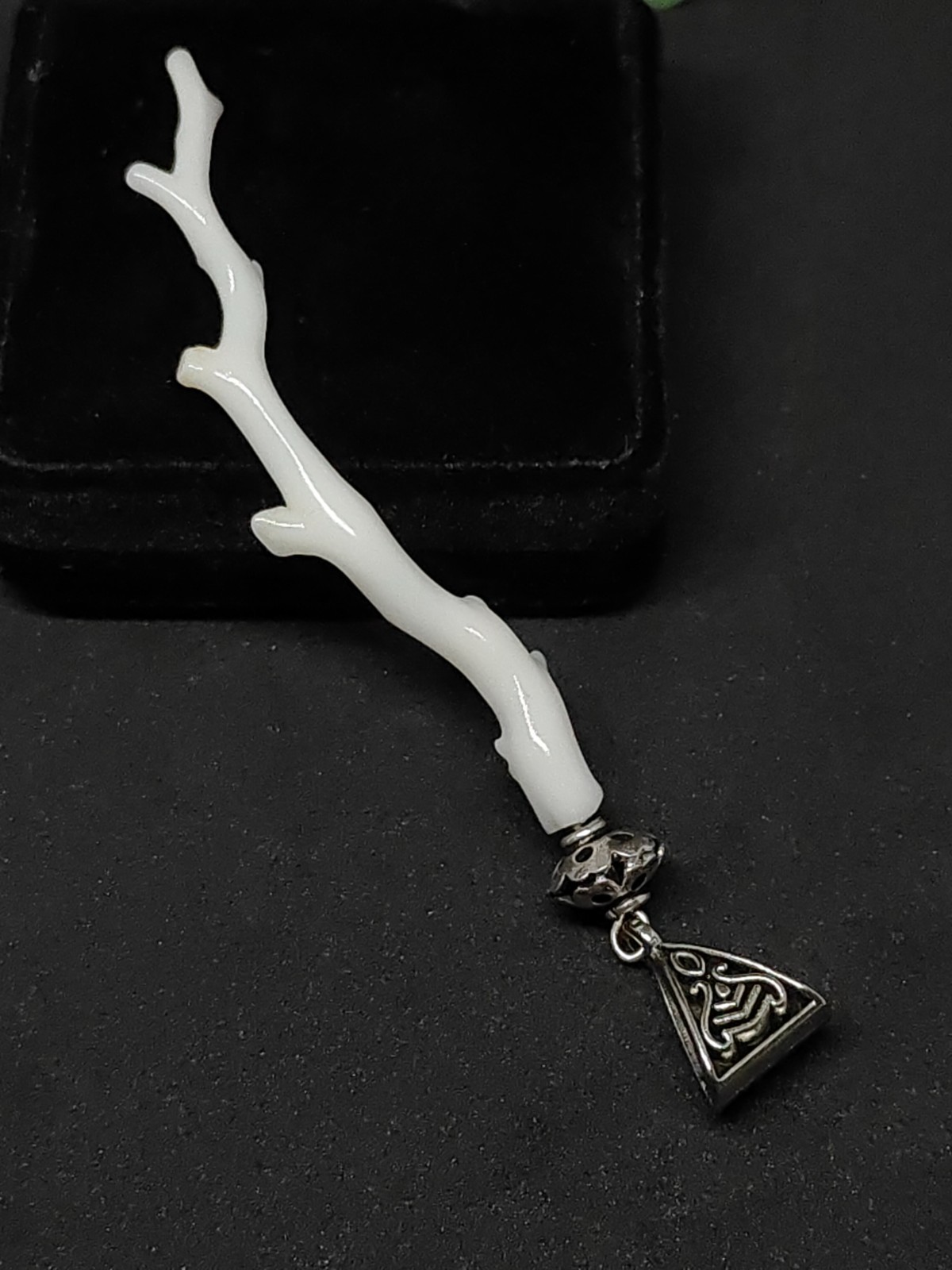 Milky White Coral Pendant, Silver Brass Handmade Vintage Jewelry
