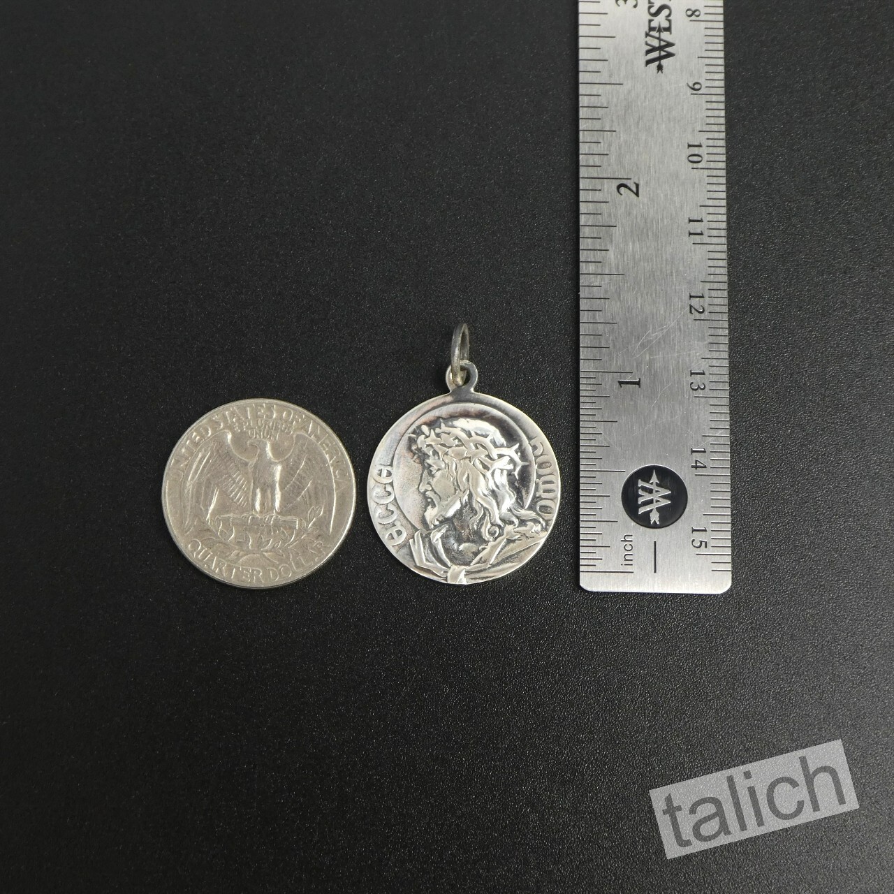 Solid 925 Sterling Silver Jesus Christ Virgin Mary Double Sided Amulet Pendant
