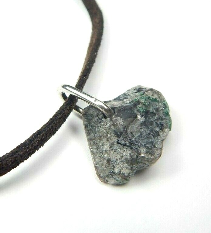 Colombian Emerald Raw MineraL Beryl 12.00 Cts Silver- Leather Necklace Muzo Mine