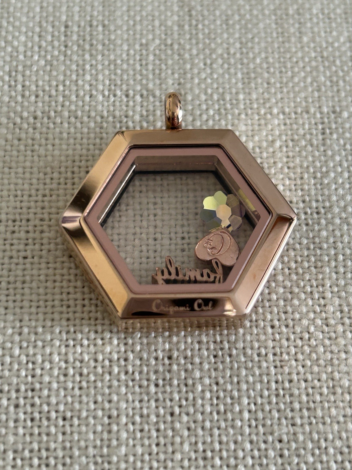 Origami Owl Medium Rose Gold Hexagon Hinge Closure Locket w/Charms “New in Box”