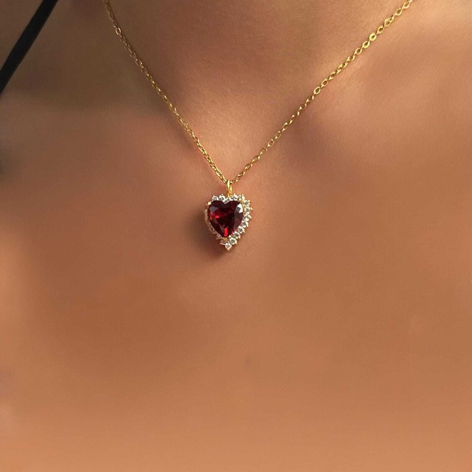 18K Gold Plated Stainless Steel waterproof Zircon Heart pendant necklace Women
