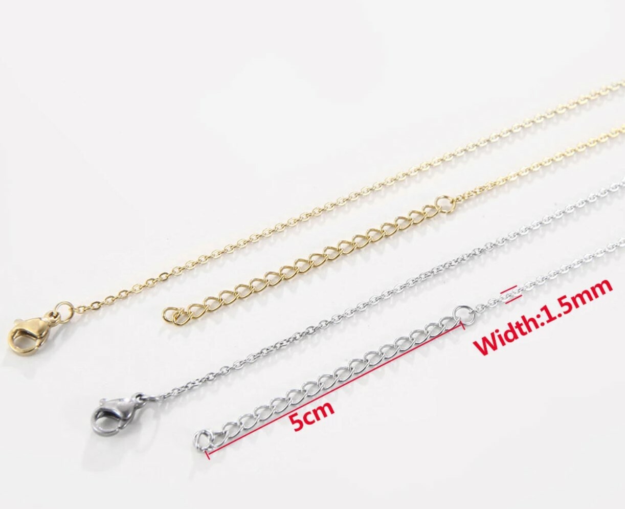 Stainless Steel 50 cm (19.7 Inch) + 5cm, 1.5 mm Oval Link Neck Chain Necklace
