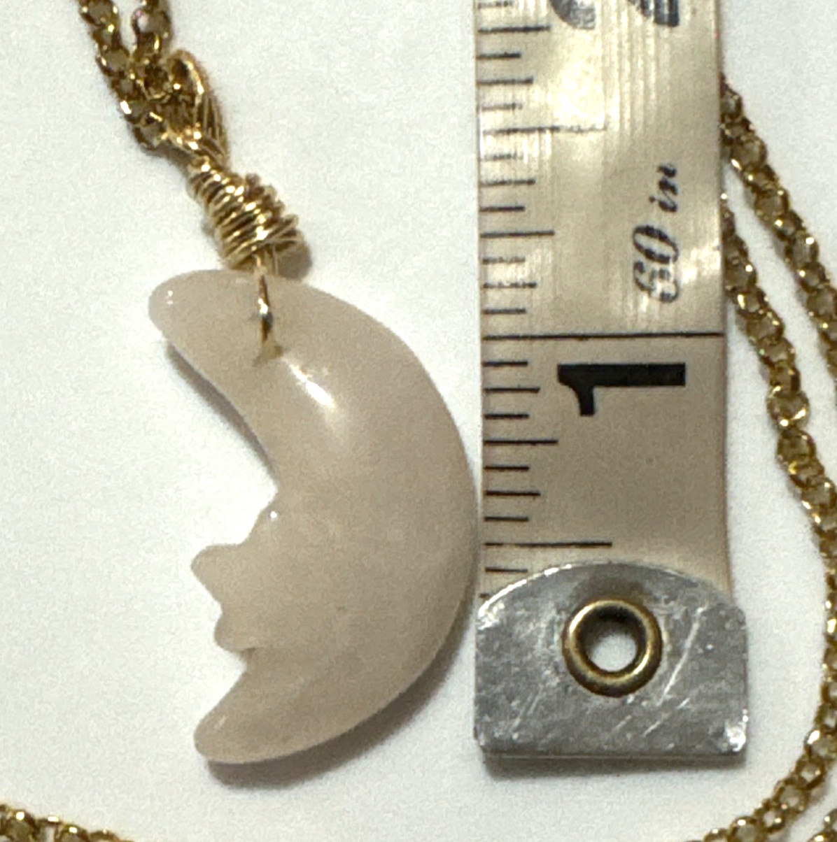 Moon Rose Quartz Pendant Necklace Jewelry Gold Tone 21″ Chain Genuine Stone