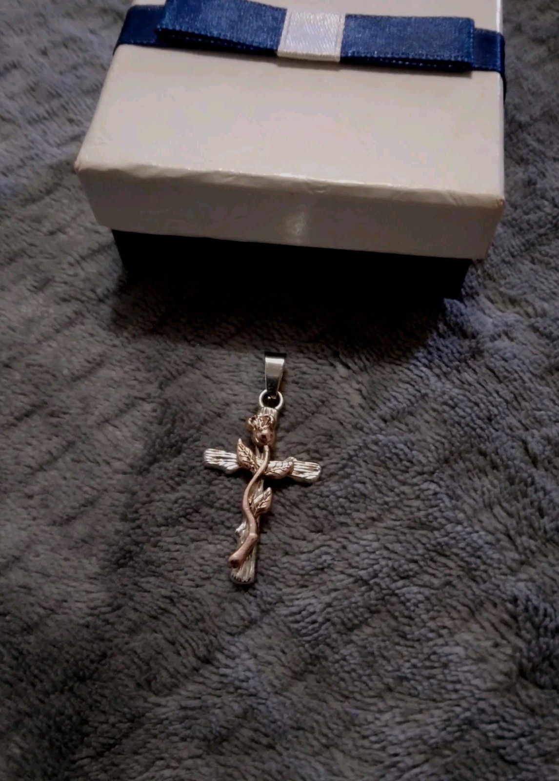 Fashion Rose Golden Floral Flower Cross Pendant