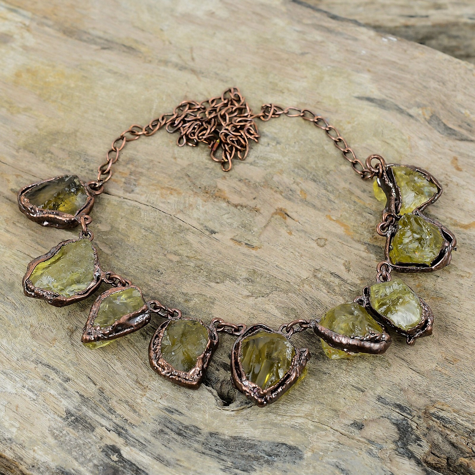 Citrine Rough Copper Gift For Mom Electroformed Chain Adjustable Necklace 18.0″