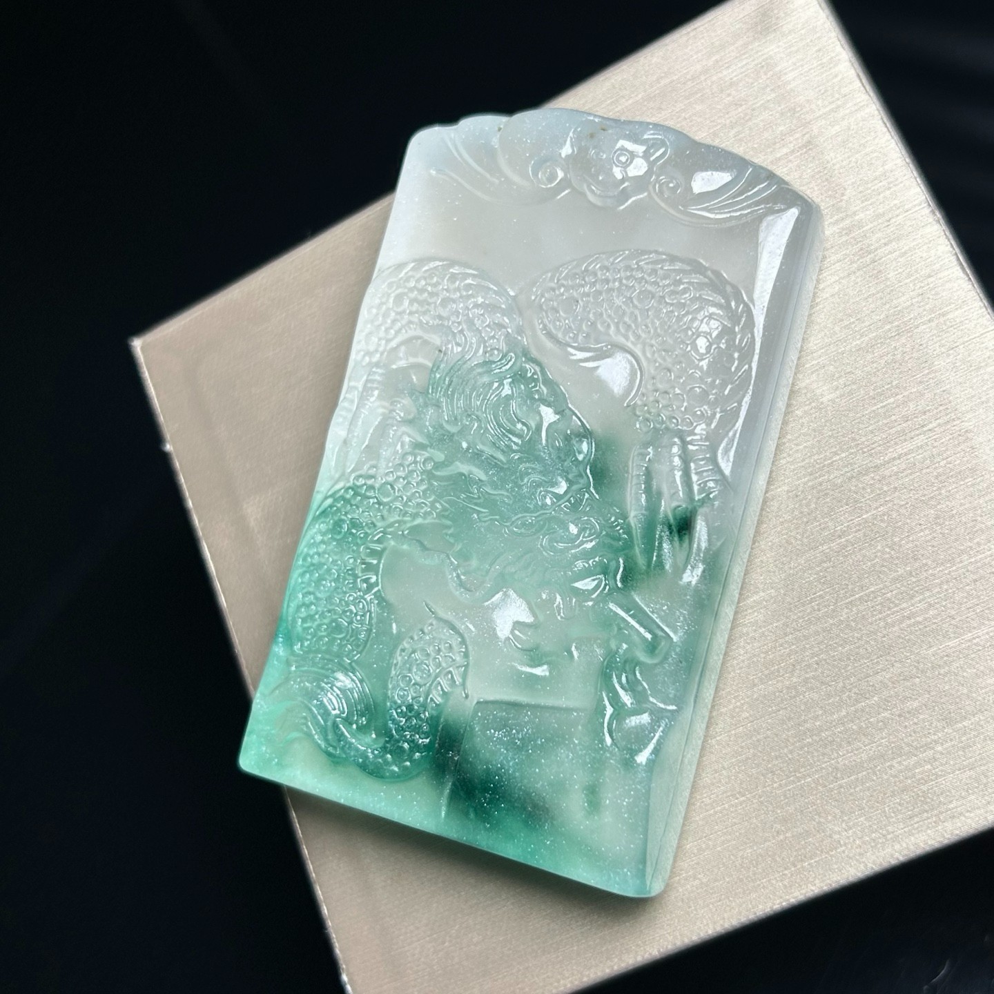 Nature ice green&white Burmese Jade Jadeite Carved dragon lucky Pendant&Necklace