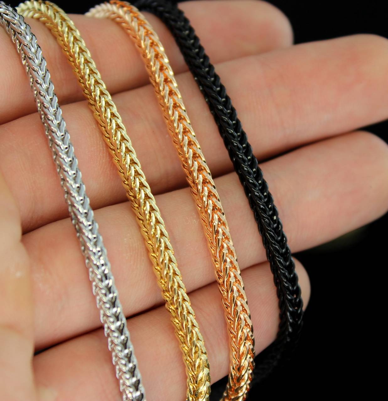 Franco Chain 36 inch Gold Silver Black Rose Plated 3mm Necklace Hip Hop