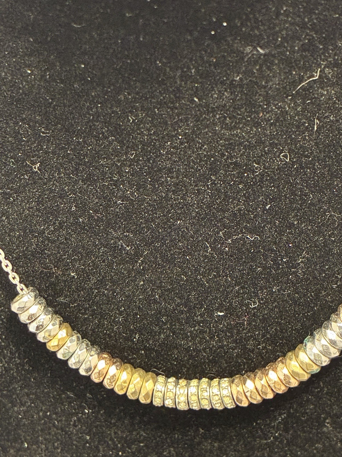 Fossil Two-Tone Crystal Pavé Asymmetrical Bar Pendant Cable Chain Necklace 16″