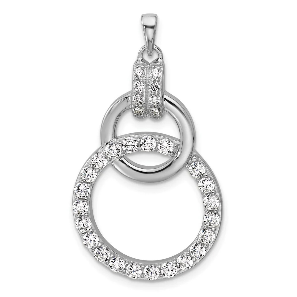Sterling Silver Rhodium-Plated CZ Circle Pendant