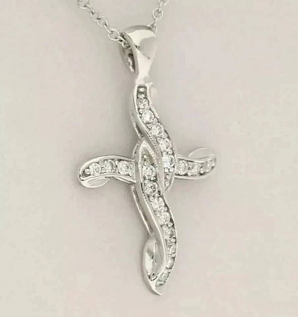 2 Ct Round Cut Lab Created Diamond 14K White Gold Plated Women’s Cross Pendant