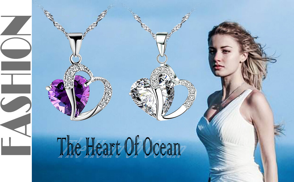 Crystal Heart Necklace 14K White Gold Plated Cubic Zirconia Women Jewelry 18″