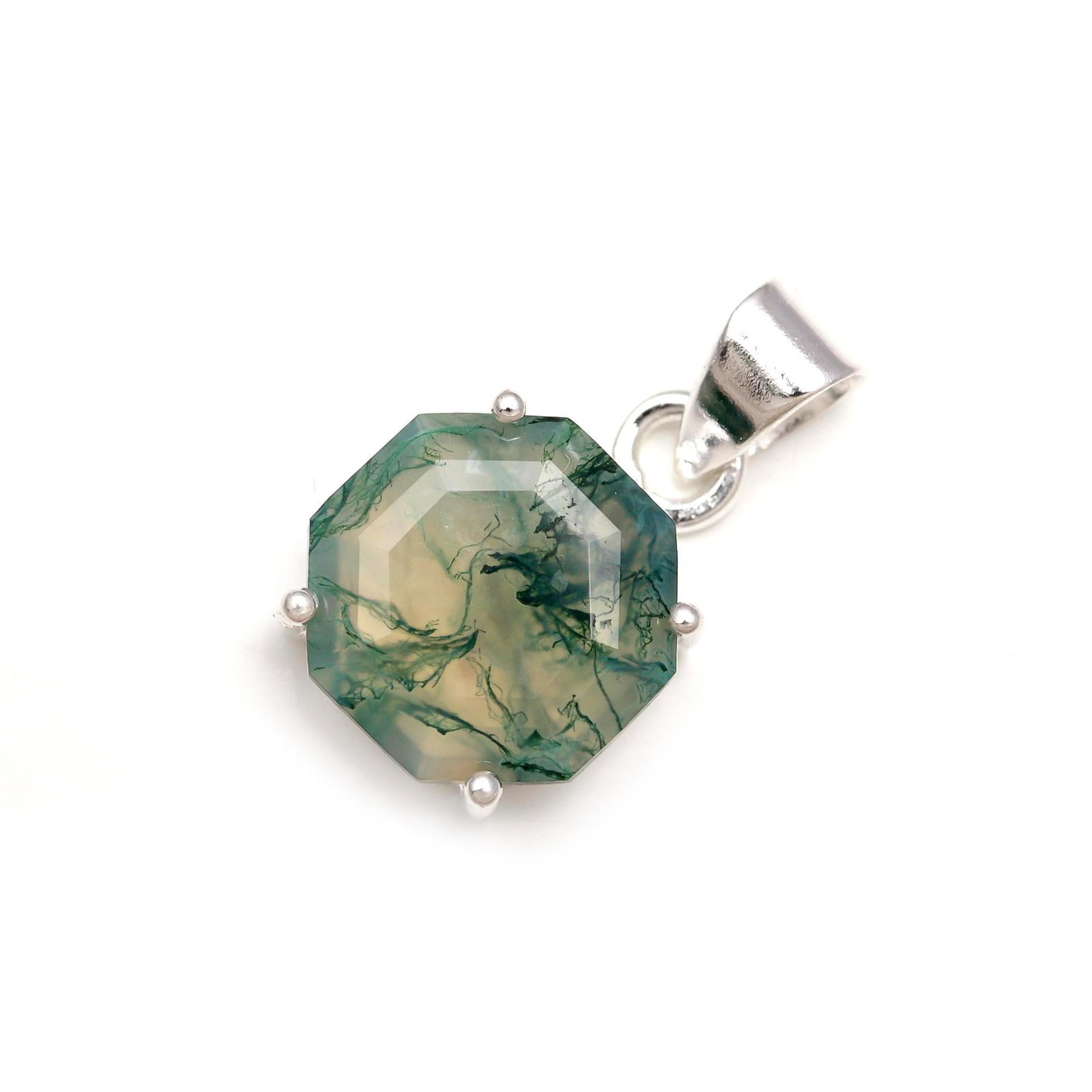 Natural Moss Agate Octagon Pendant 925 Sterling Silver Jewelry Gift For Birthday