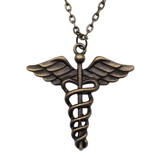 Caduceus Medical Necklace Jewelry Bronze EMT Doctor Health Pharmacy Pendant