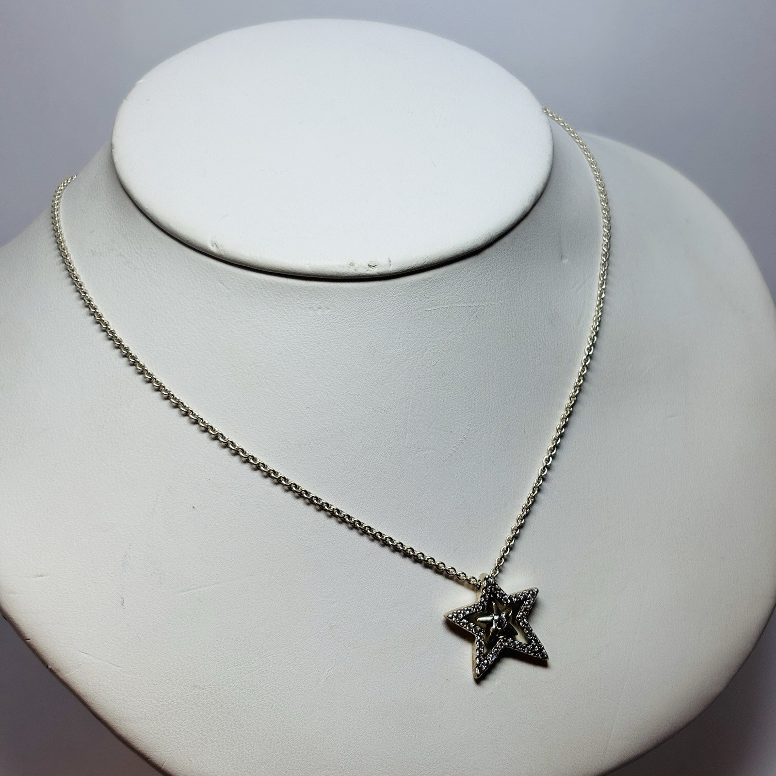 Pandora Sterling 925 Silver Asymmetric Star CZ Necklace 390020C01 15 in -.14