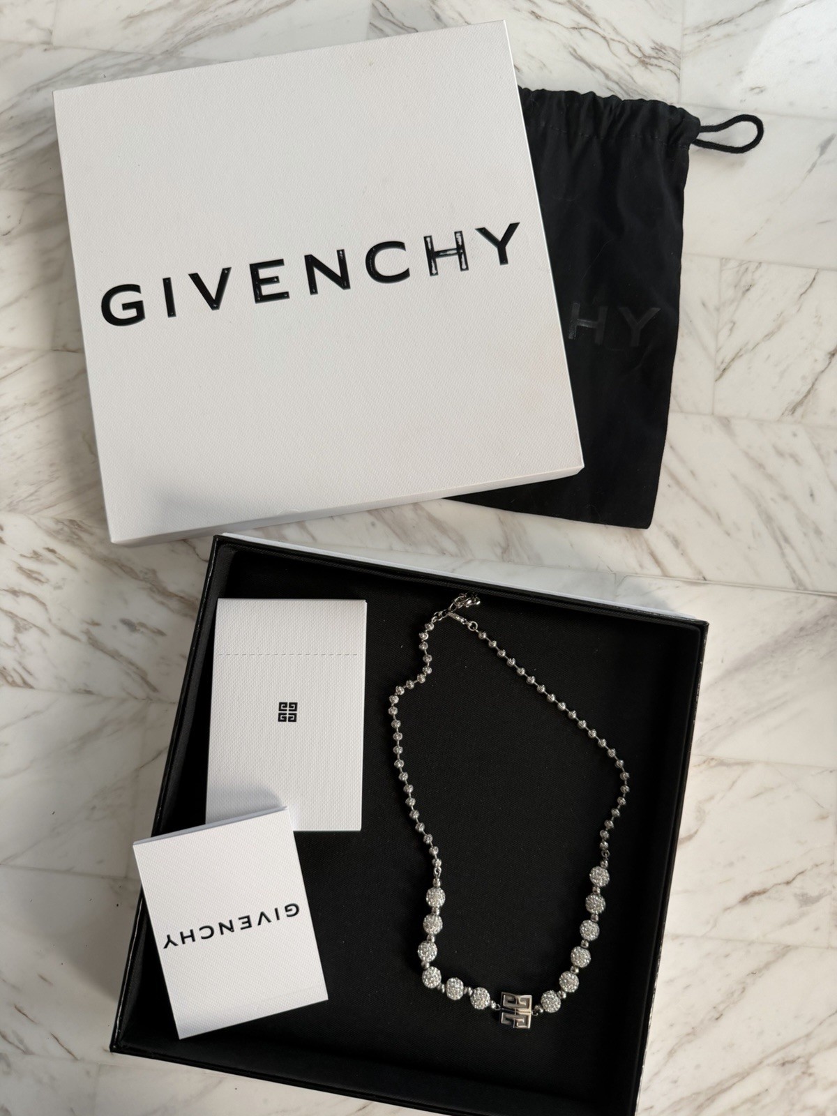 Givenchy Signed Silver-Tone Pavé Crystal Ball/Bead Chain Necklace, Lobster