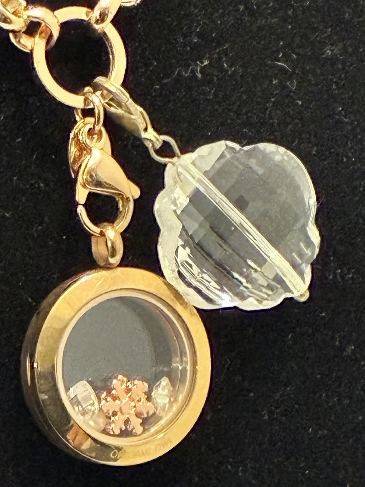 Origami Owl Rose Gold Convertible Living Locket Necklace Winter Snowflake Set