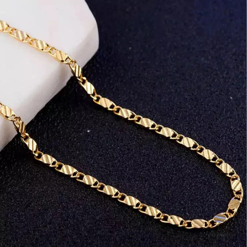 Fashion 18k Gold Necklace 2MM 16/18/20/22/24/26/28/30 Inch Side Chain