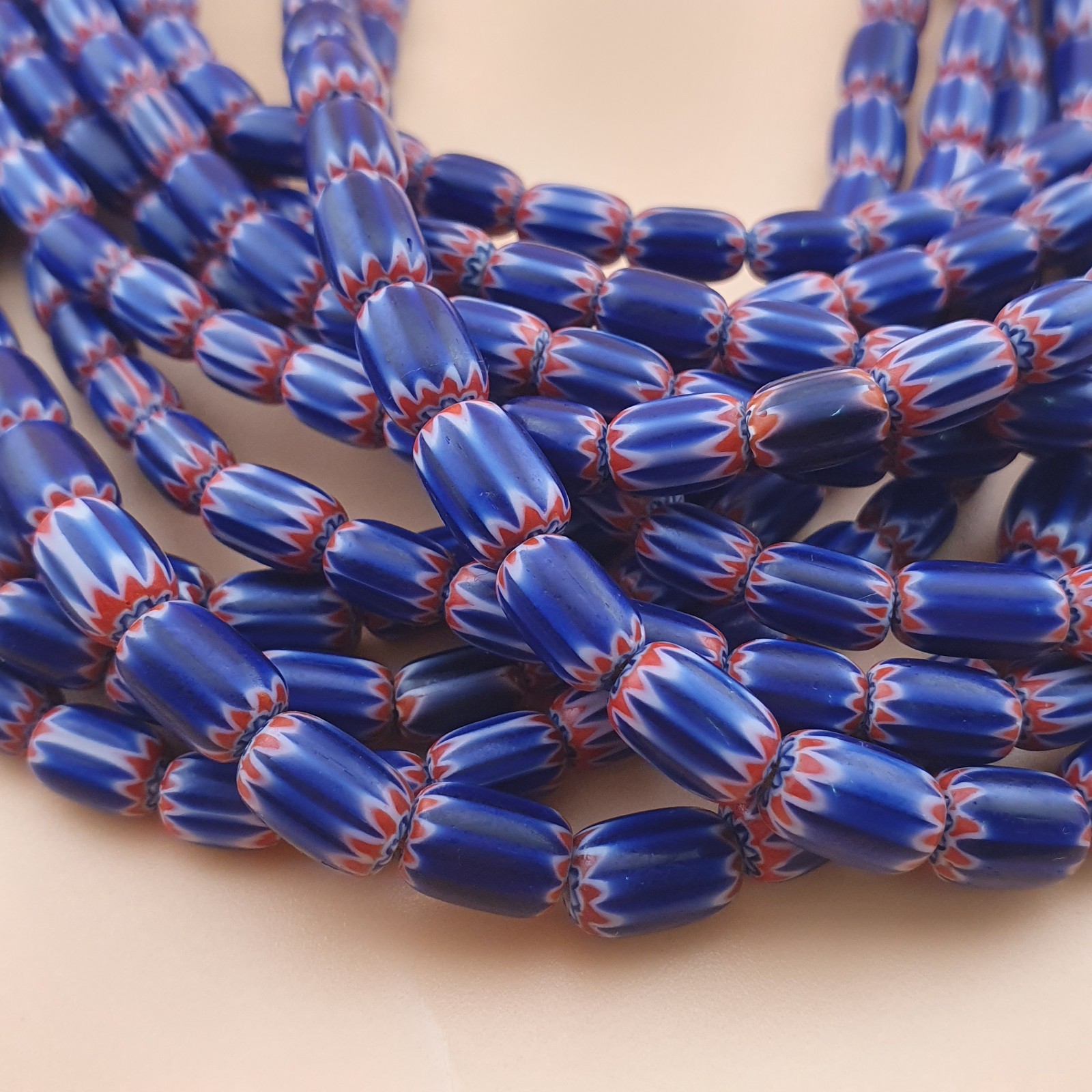 Tiny Blue Venetian Style Chevron Beaded Necklace