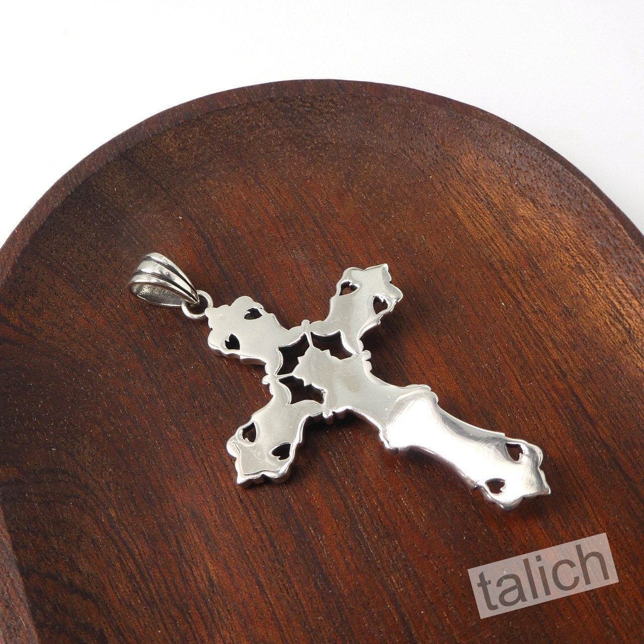 Solid 925 Sterling Silver Ornate Floral Scroll Crucified Jesus Cross Pendant