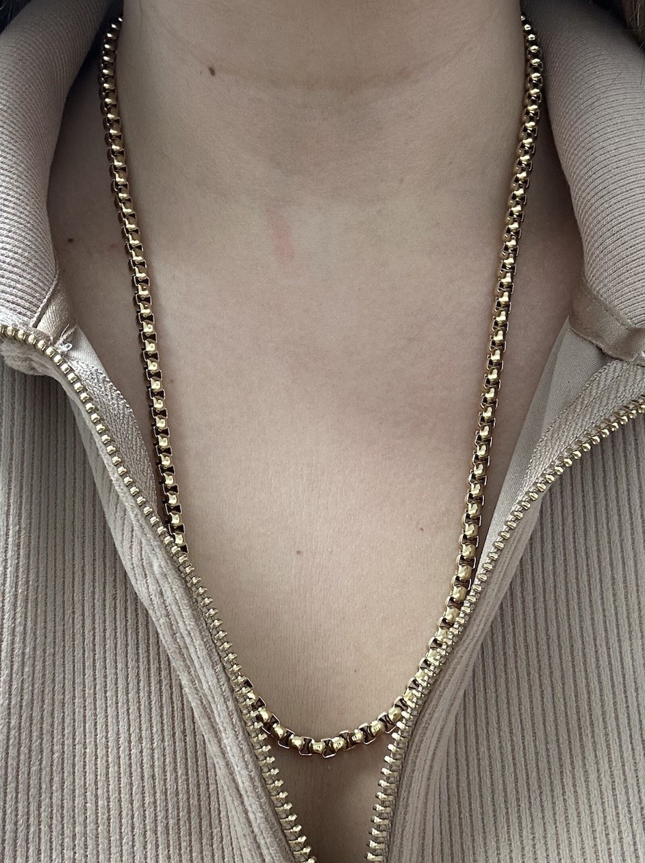 Premium 18K Layered 60cm (24’) Long Venetian Box Chain Necklace 4mm Wide Links